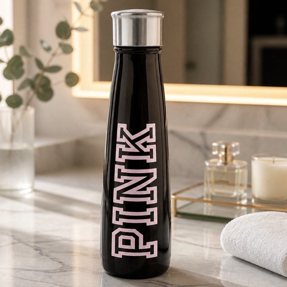 Victoria's Secret PINK x S'ip by S'well Insulated Water Bottle Black Pink 15oz